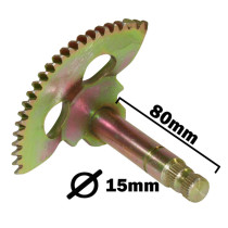 Axe / pignon de kick CPI 50 Oliver / Keeway 50 Matrix / Malaguti (diam 15mm / l 80mm / 32 cannelures / entraxe 47mm)