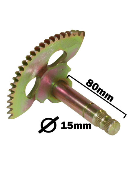 Axe / pignon de kick CPI 50 Oliver / Keeway 50 Matrix / Malaguti (diam 15mm / l 80mm / 32 cannelures / entraxe 47mm)