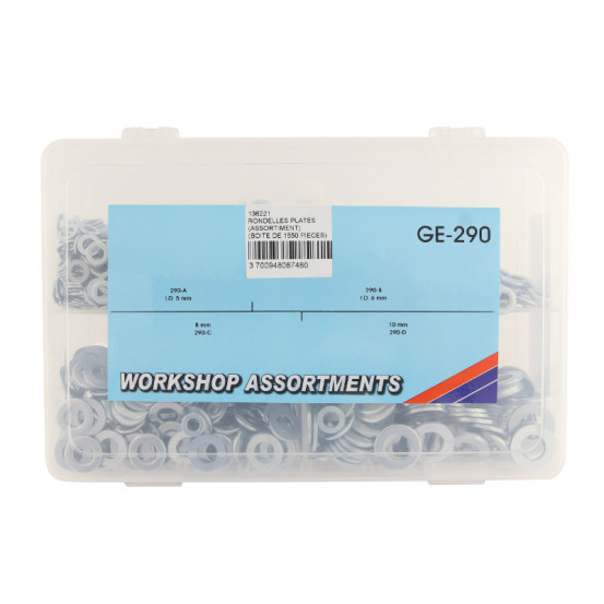 Coffret de 1550 rondelles plates acier diam 5 / 6 / 8 / 10mm