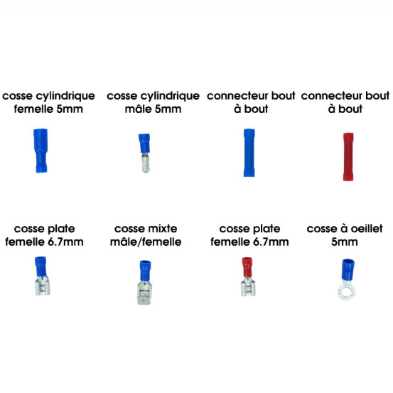Coffret de 200 cosses électriques avec pince (assortiment)