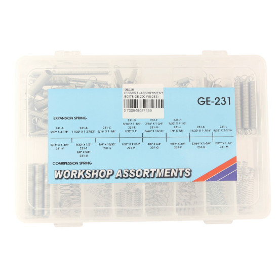 Coffret de 200 ressorts expansion / compression 11 et 9 tailles (assortiment)