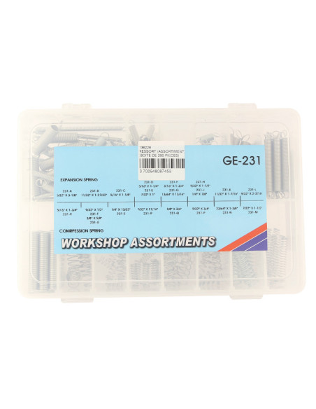 Coffret de 200 ressorts expansion / compression 11 et 9 tailles (assortiment)