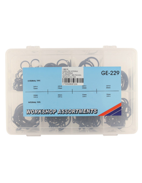 Coffret de 300 circlips exterieur / interieur diam 16 à 35 mm