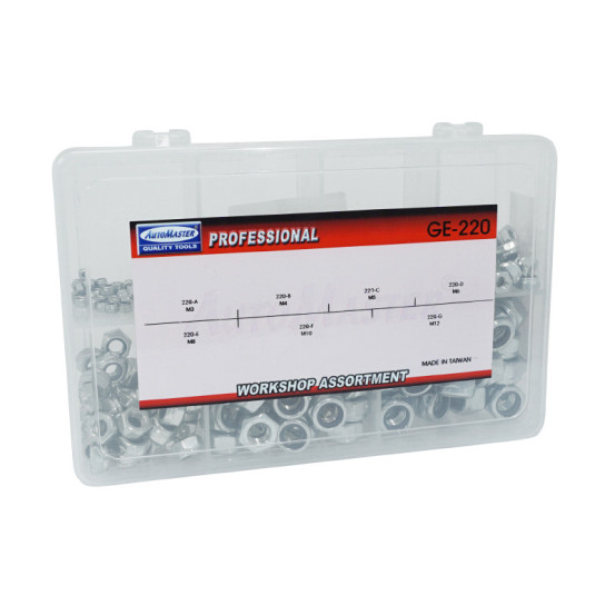 Coffret de 320 écrous frein 6 pans Nylstop M3 / M4 / M5 / M6 / M8 / M10 / M12