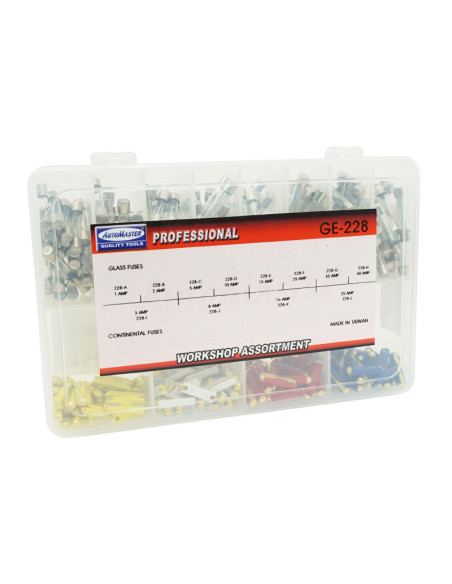 Coffret de 340 fusibles rond en verre / céramique de 1 à 40a (assortiment)