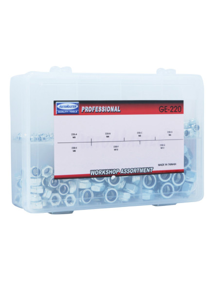 Coffret de 320 écrous frein 6 pans Nylstop M3 / M4 / M5 / M6 / M8 / M10 / M12