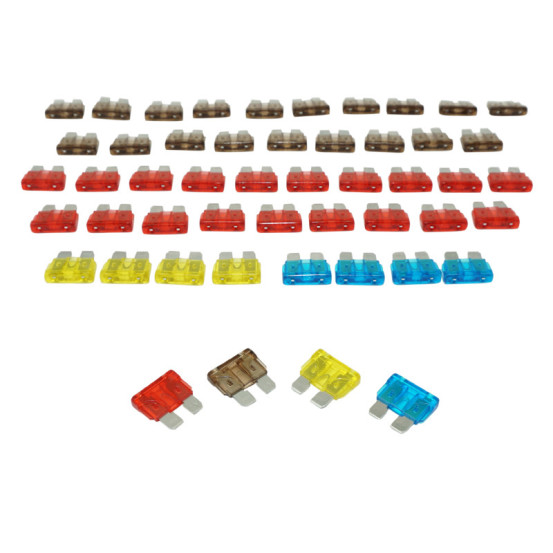 Coffret de 50 fusibles plat enfichable standard 7,5 / 10 / 15 / 20A (assortiment)