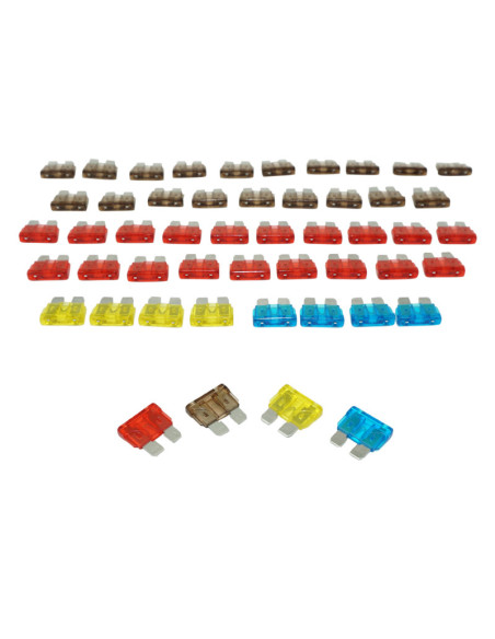 Coffret de 50 fusibles plat enfichable standard 7,5 / 10 / 15 / 20A (assortiment)