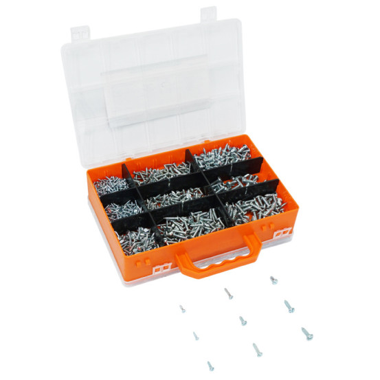Coffret de 600 vis autotaraudeuse à tête plate fendue et cylindrique (assortiment)