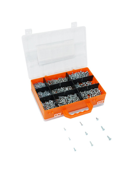 Coffret de 600 vis autotaraudeuse à tête plate fendue et cylindrique (assortiment)