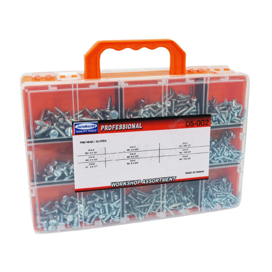 Coffret de 600 vis autotaraudeuse à tête plate fendue et cylindrique (assortiment)