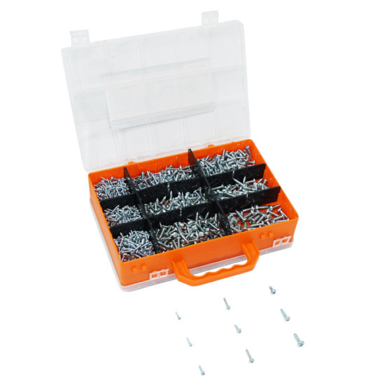 Coffret de 600 vis autotaraudeuse à tête plate fendue et cylindrique (assortiment)