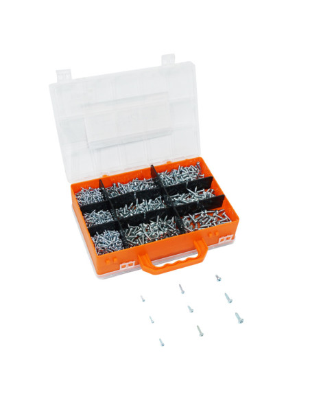 Coffret de 600 vis autotaraudeuse à tête plate fendue et cylindrique (assortiment)