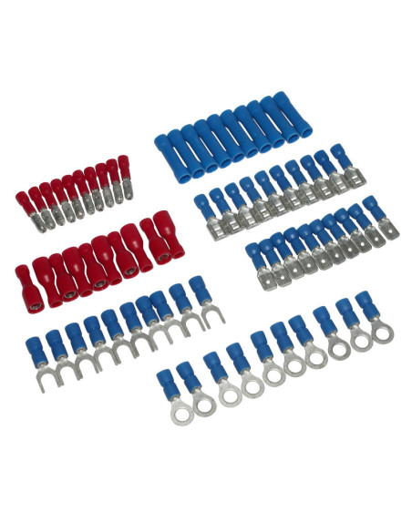 Coffret de 70 cosses électriques pré-isolées universelles bleu et rouge (assortiment)