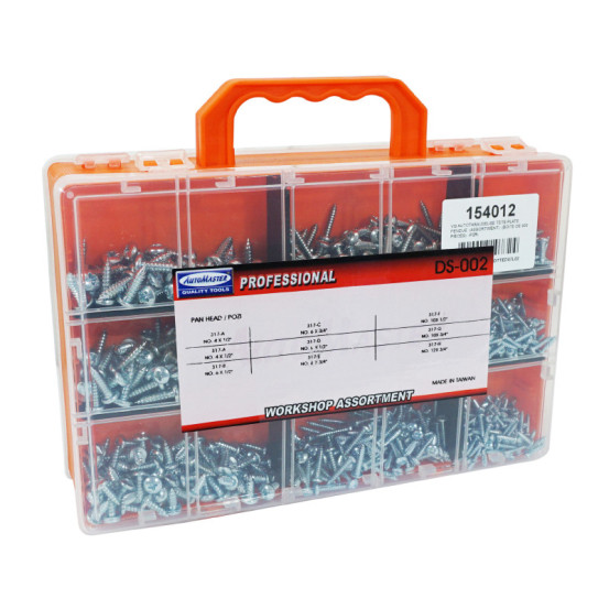 Coffret de 600 vis autotaraudeuse à tête plate fendue et cylindrique (assortiment)