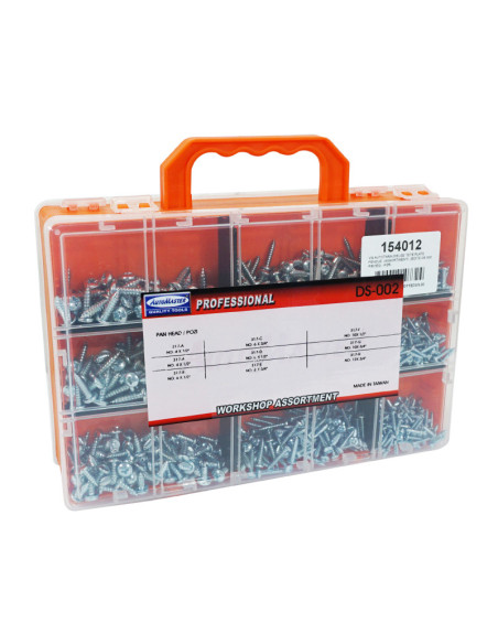 Coffret de 600 vis autotaraudeuse à tête plate fendue et cylindrique (assortiment)