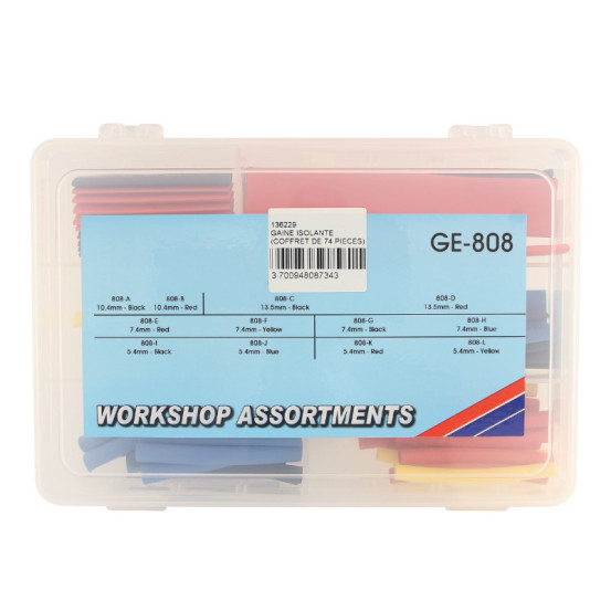 Coffret de 74 gaines thermoretractable diam de 5,4 à 13,5 mm (assortiment)
