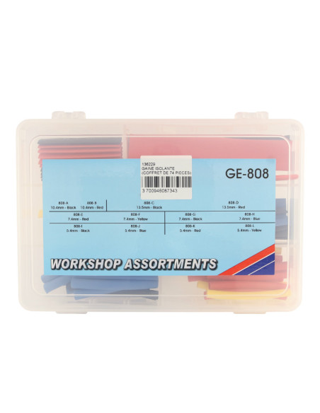 Coffret de 74 gaines thermoretractable diam de 5,4 à 13,5 mm (assortiment)