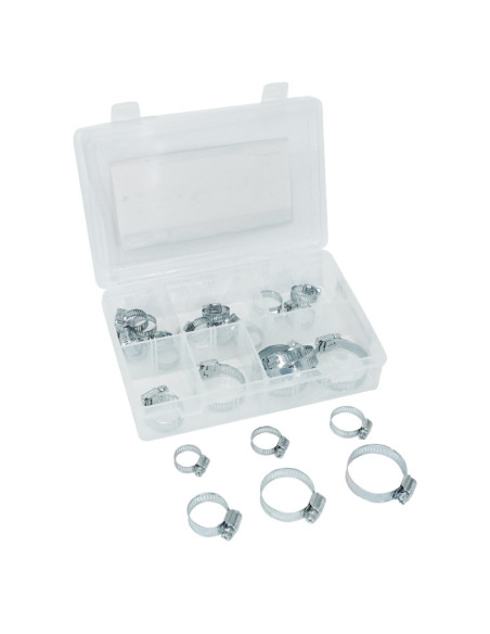 Colliers de serrage metal à cremaillere 6 tailles de 20 à 44mm (coffret de 26 pieces)