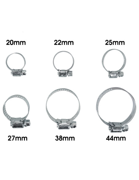 Colliers de serrage metal à cremaillere 6 tailles de 20 à 44mm (coffret de 26 pieces)