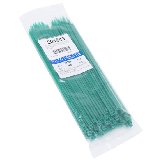 Colliers de serrage nylon type rilsan 2,5x200mm vert (vendu par 100)