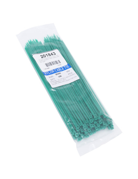 Colliers de serrage nylon type rilsan 2,5x200mm vert (vendu par 100)