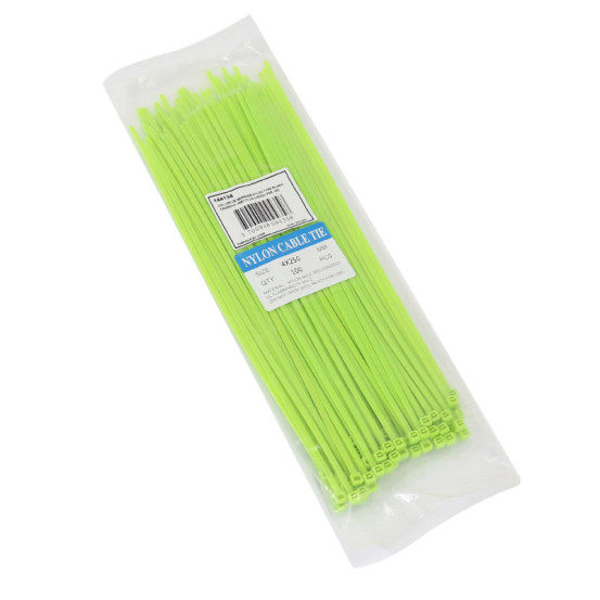 Colliers de serrage nylon type rilsan 3,6x250mm vert fluo (vendu par 100)