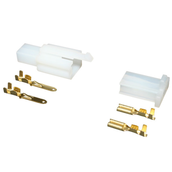 Connecteur électrique plastique 2 fiches (2 cosses plates males + 2 cosses plates femelles)
