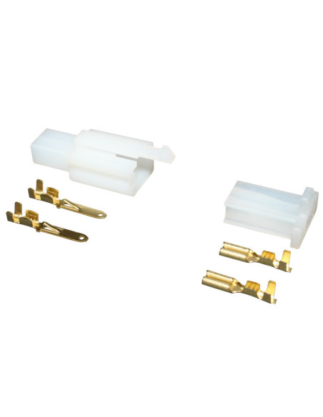 Connecteur électrique plastique 2 fiches (2 cosses plates males + 2 cosses plates femelles)