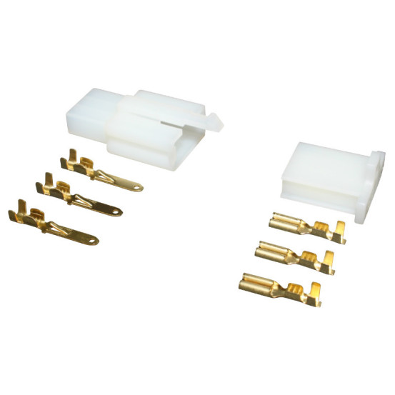 Connecteur électrique plastique 3 fiches (3 cosses plates males + 3 cosses plates femelles)