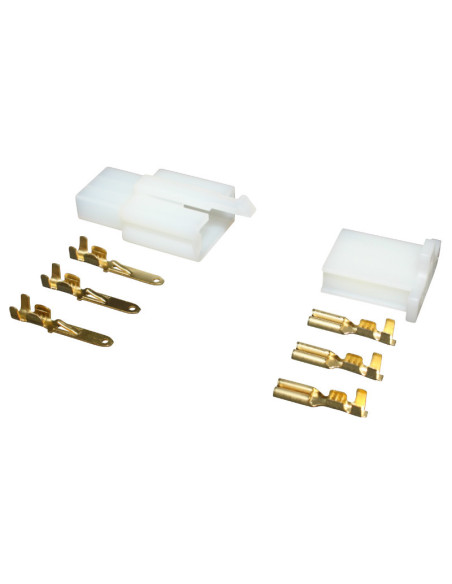 Connecteur électrique plastique 3 fiches (3 cosses plates males + 3 cosses plates femelles)