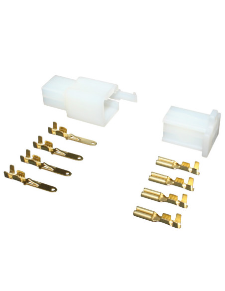 Connecteur électrique plastique 4 fiches (4 cosses plates males + 4 cosses plates femelles)