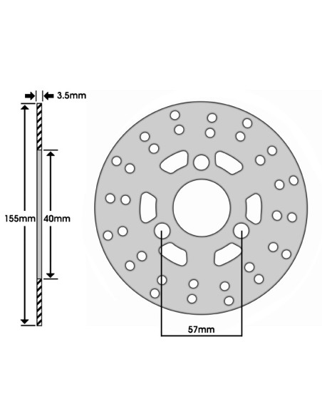 Disque de frein avant MBK 50 Booster 1990-1998 / Yamaha 50 BW's 1990-1998 (ext 155mm / int 40mm / 3 trous)