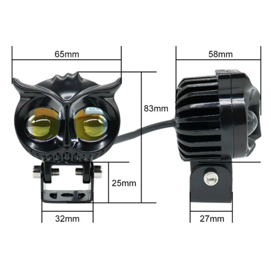 Feu additionnel LED orientable double optique diam ext 67mm alu Noir