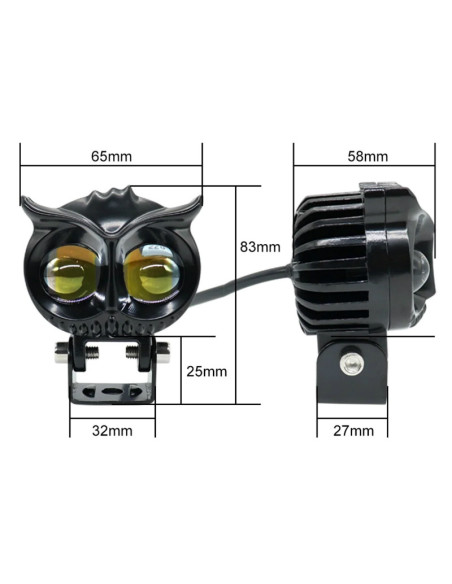 Feu additionnel LED orientable double optique diam ext 67mm alu Noir
