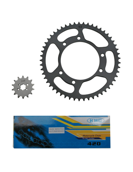 Kit chaîne Derbi 50 Senda DRD 2002-2005 420 14x53 (alésage 105mm)