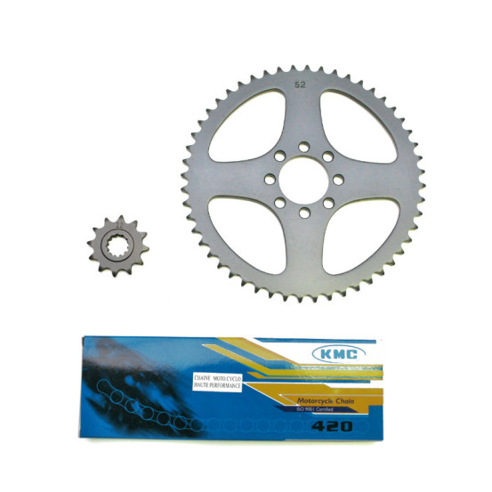 Kit chaîne MBK 50 X-Limit / Yamaha 50 DTR 1997-2001 420 12x52 (alésage 44mm)