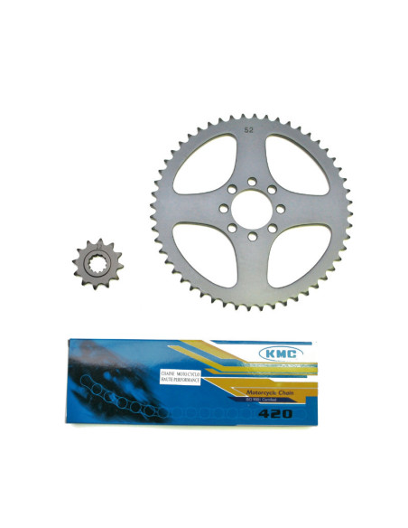 Kit chaîne MBK 50 X-Limit / Yamaha 50 DTR 1997-2001 420 12x52 (alésage 44mm)