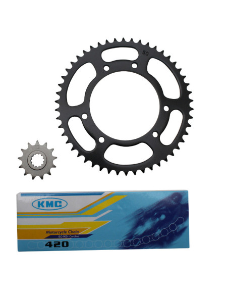 Kit chaîne MBK 50 X-Limit / Yamaha 50 DTR 2004-2011 420 13x50 (alésage 105mm)