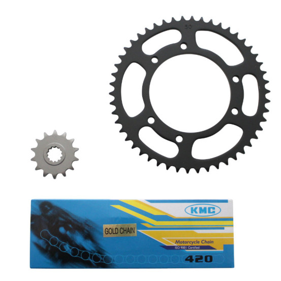 Kit chaîne MBK 50 X-Limit / Yamaha 50 DTR 2004-2011 420 14x50 (alésage 105mm)