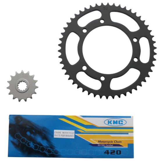 Kit chaîne MBK 50 X-Limit / Yamaha 50 DTR 2004-2011 420 15x50 (alésage 105mm)