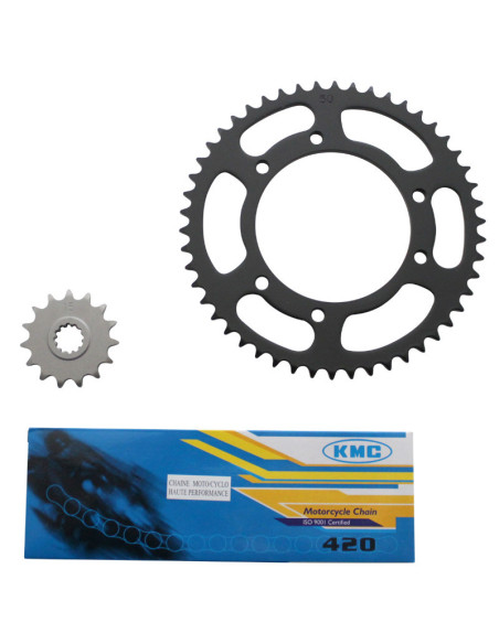 Kit chaîne MBK 50 X-Limit / Yamaha 50 DTR 2004-2011 420 15x50 (alésage 105mm)