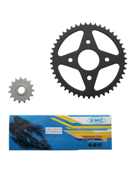 Kit chaîne MBK 50 X-Power / Yamaha 50 TZR 2000-2013 420 15x47 (alésage 54mm)