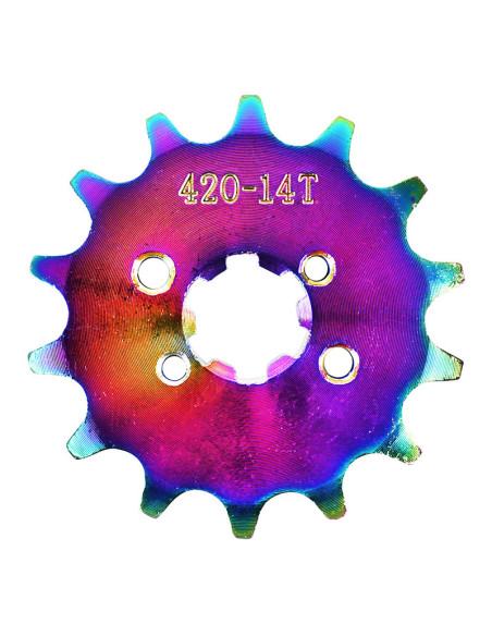 Pignon Derbi 50 Senda Euro 2 et 3 / GPR / Gilera 50 SMT / RCR pas 420 14 dents Néochrome