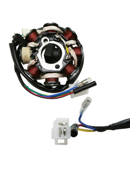 Stator d'allumage 4T Peugeot 50 Kisbee / V-Clic / Kymco 50 Agility / Sym 50 Orbit / Baotian 50 (8 pôles / version 2 - 5 fils)
