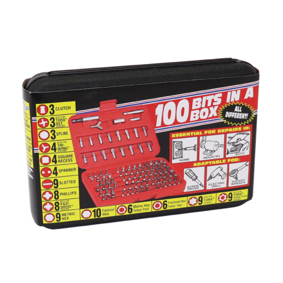 Coffret de 100 embouts de serrage 1/4 universel tournevis / perceuse / cliquet à douille