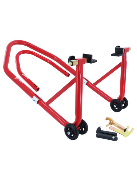 Lève moto / béquille de stand arrière / avant universel acier rouge (charge maxi 250 kg)