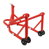 Lève moto / béquille de stand avant fixation sous te de fourche acier rouge (hauteur 68 cm)