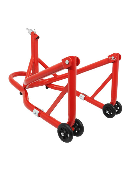 Lève moto / béquille de stand avant fixation sous te de fourche acier rouge (hauteur 68 cm)