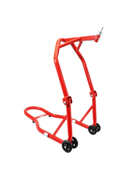 Lève moto / béquille de stand avant fixation sous te de fourche acier rouge (hauteur 68 cm)